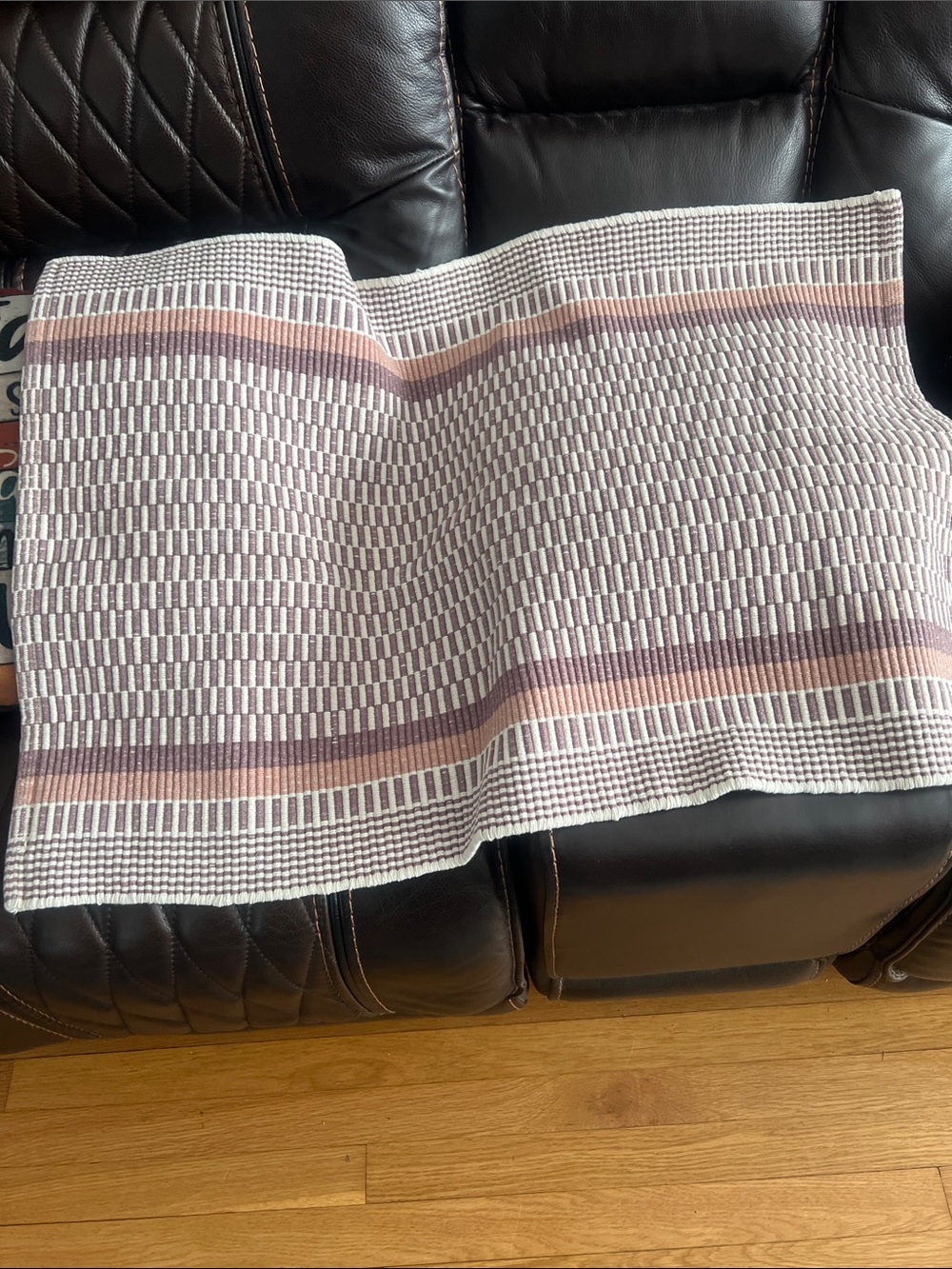 Woven Stripe Textured rug or Runner - Mauve & Cream 30x22